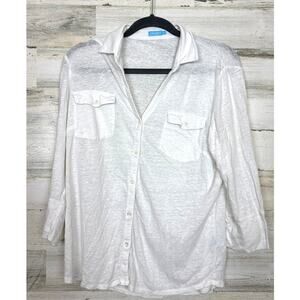 J. McLaughlin Womens Large White Linen Button Down Lightweight Blouse Top